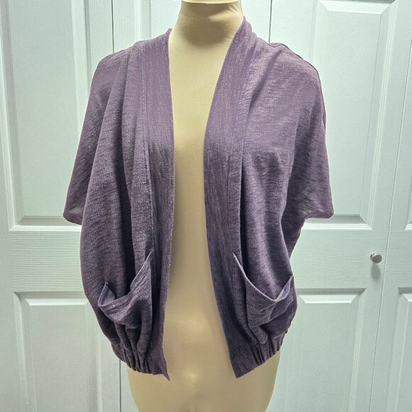 Lucy Purple Open Front Elastic Waist Short Sleeve Cardigan Size Medium - Picture 1 of 3
